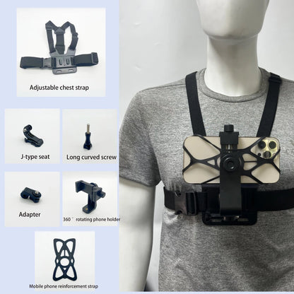 First-Person Adjustable Chest Strap Mount – Action Camera & Mobile Phone Holder for Cycling, Skiing, Outdoor Recording