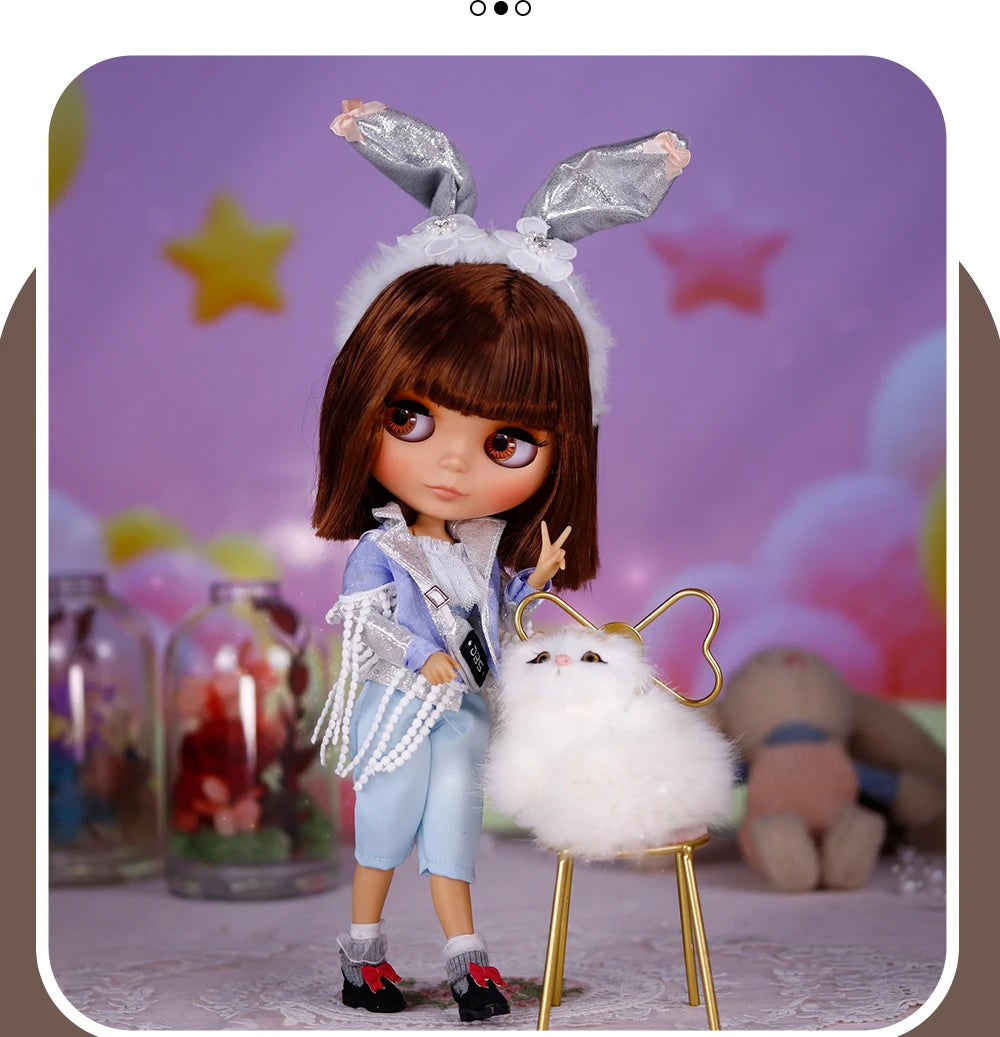 ICY DBS Blythe Doll – Tan Skin Matte Face with Eyebrows, 1/6 BJD Joint Body, Anime Christmas Gift
