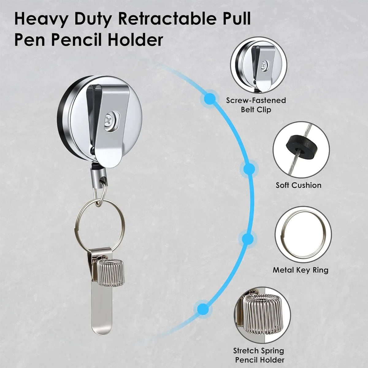 Retractable Pen Holder - Universal Pen Lanyard with Belt Clip & Key Ring for Carpenters, Nurses, Waiters & Workers