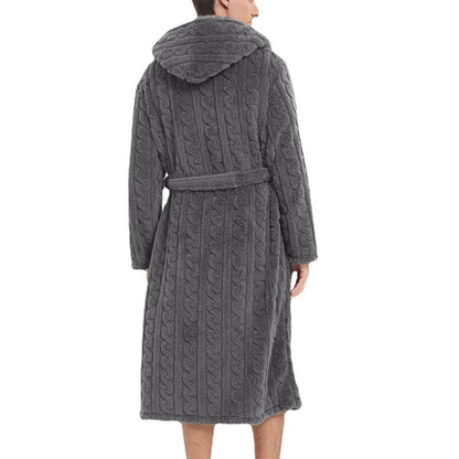 Men’s Fall & Winter Warm Hooded Robe – Thickened Cotton Velvet Jacquard Homewear for Couples