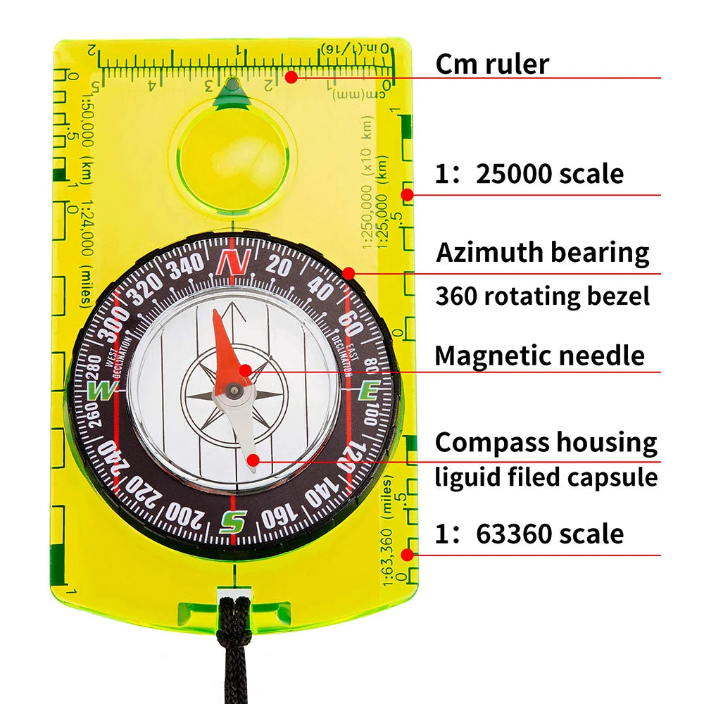 Waterproof Hiking Compass - Outdoor Navigation & Orienteering Tool for Camping, Backpacking and Map Reading