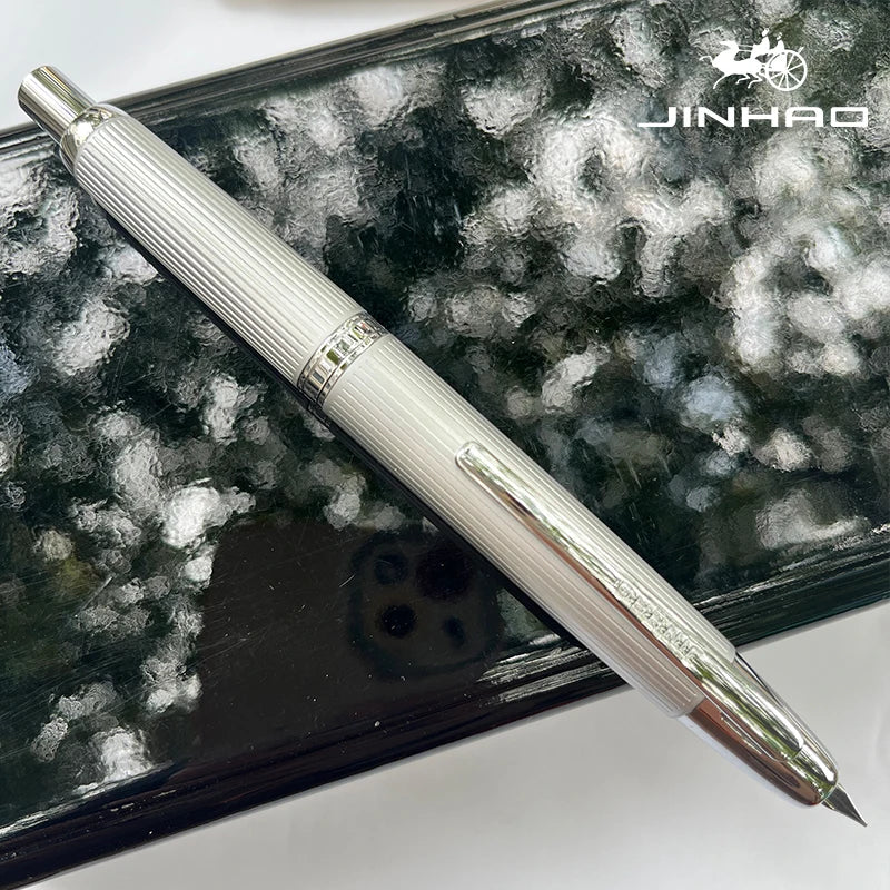 Jinhao 10 Metal Fountain Pen – Press-Out Nib, Retractable Fine Nib with Ink Converter