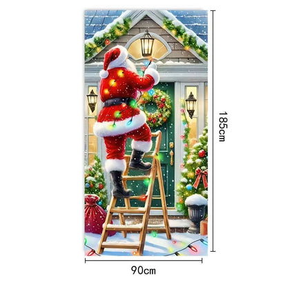 Christmas Fabric Door Banner – Merry Christmas Hanging Background for Photo Booth, Xmas Decor & Photography Props