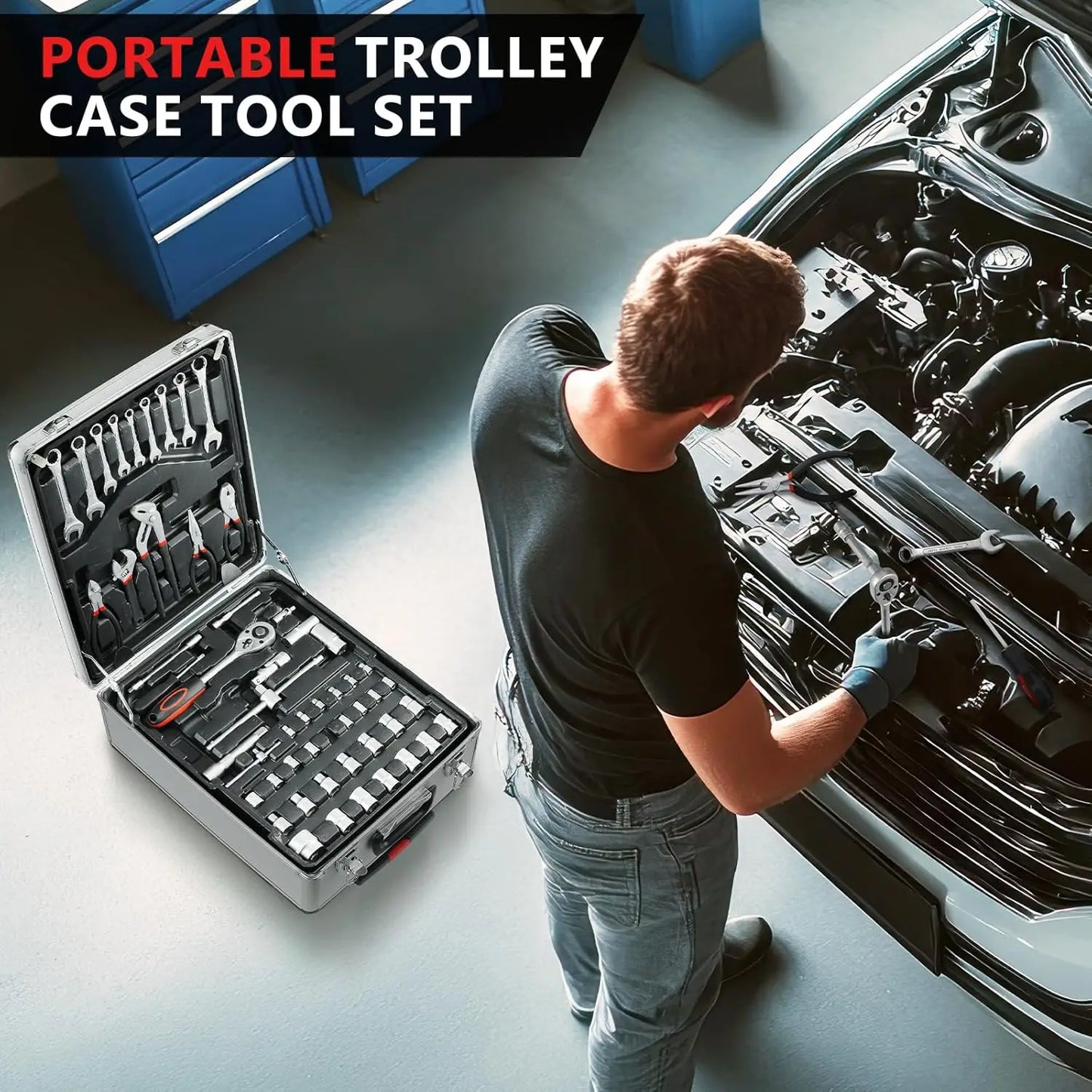 799PCS Home Repair Tool Set – Professional Mechanic Socket & Wrench Kit with Trolley Case for Household & Daily Maintenance