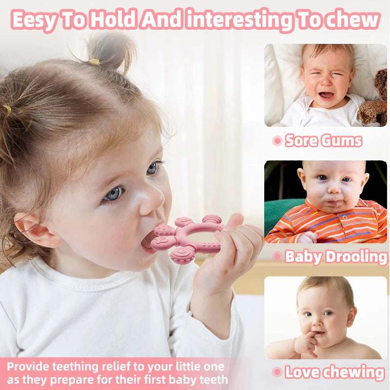 Multicolor Silicone Baby Teething Ring – Handheld Teether Toy for 0-12 Months, Chew Beads Sensory Gum Relief Soother