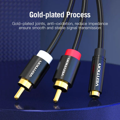 Vention 3.5mm to 2 RCA Audio Cable – Female to Male AUX Splitter Jack Cord for TV, Amplifier & Home Theater Stereo Connection