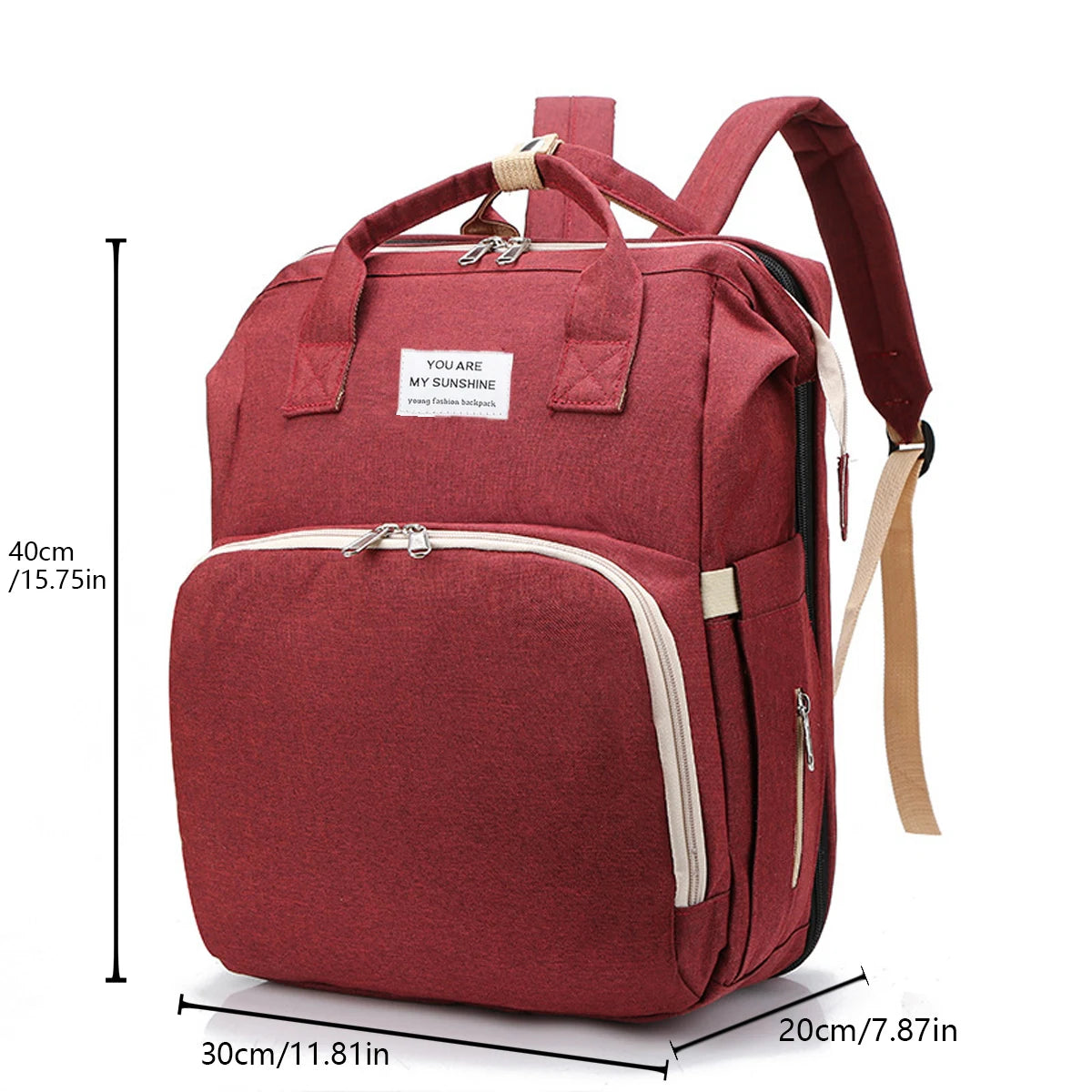 Foldable Diaper Bag with Changing Station – Large Capacity Mommy Backpack with Insulated Pocket, Multifunctional Baby Travel Bag with Bed & Double Shoulder Straps