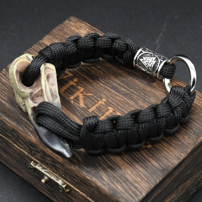 Odin Crow Skeleton Viking Bracelet - Norse Rune Bead Paracord Rope Valknut Eagle Pendant Amulet Jewelry Gift