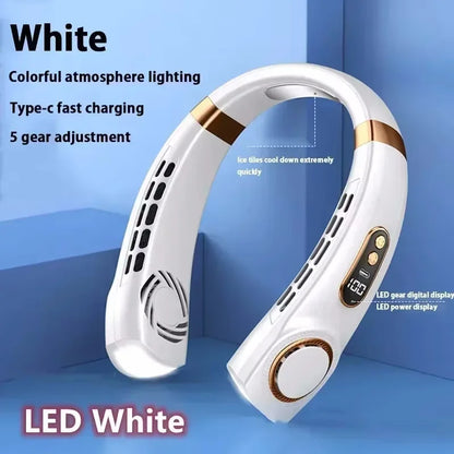 8000mAh USB Neck Fan - Portable Bladeless Rechargeable Cooling Fan with LED Display for Outdoor & Handheld Use
