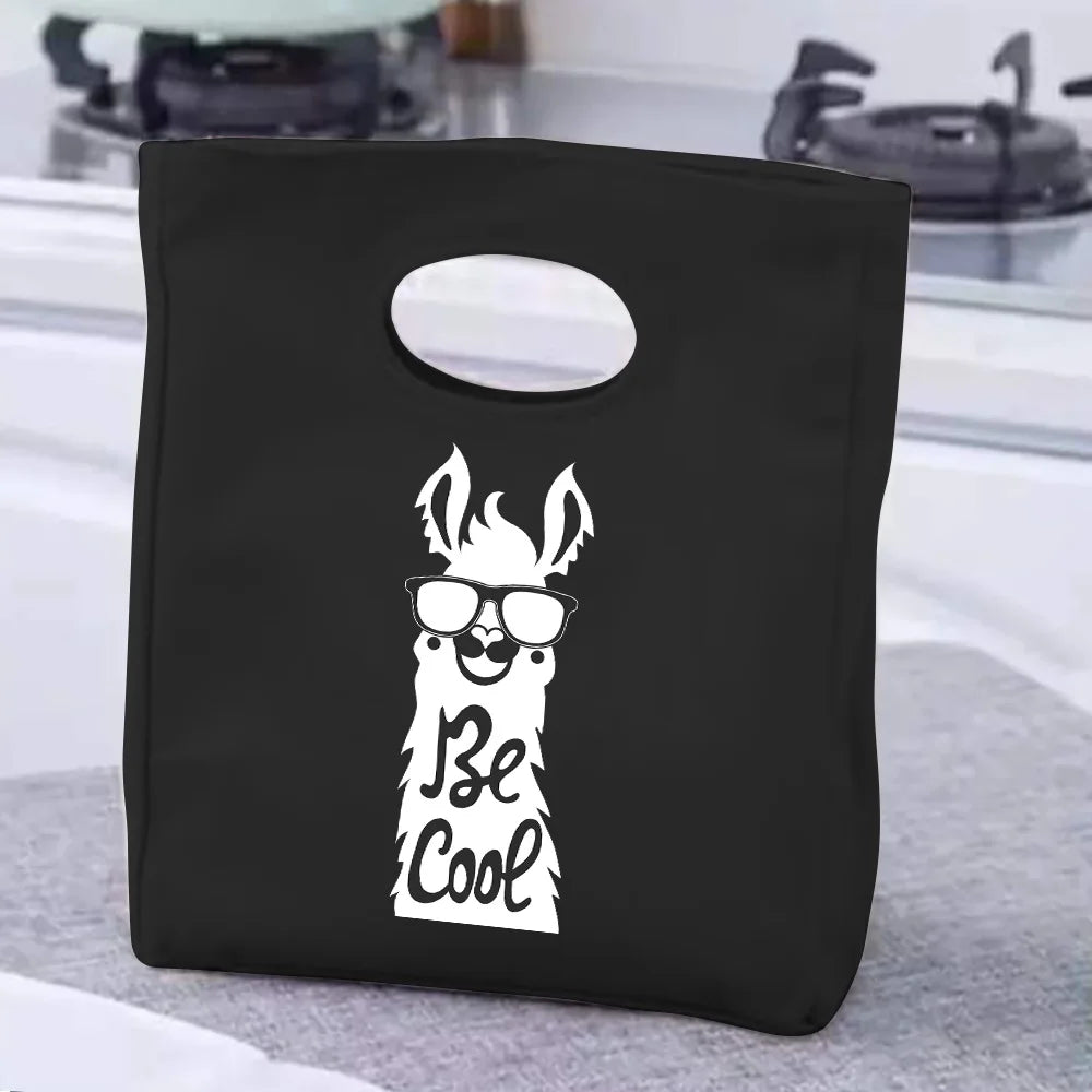 2024 Insulated Lunch Bag with Handle – Portable Thermal Cooler Lunch Box for Picnic, Travel & Food Storage, White Printed Design