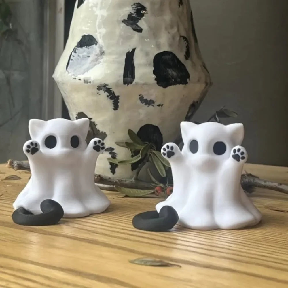 Mini Cat Ghost Ornament — Cute Halloween Desktop Decor & Spooky Collectible Figurine for Home, Office, or Gift