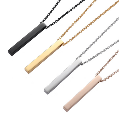 New Black Pillar Necklace for Men & Women, Trendy Stainless Steel 3D Bar Chain, Party Jewelry & Couple Gifts