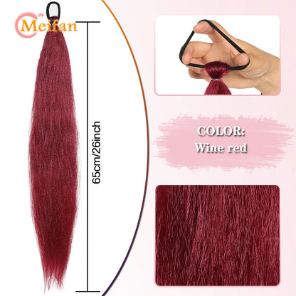 MEIFAN Synthetic Color Braid Ponytail Extension – Red, Green, Blue, Pink, Straight Hair Wrap Around with Elastic Tie