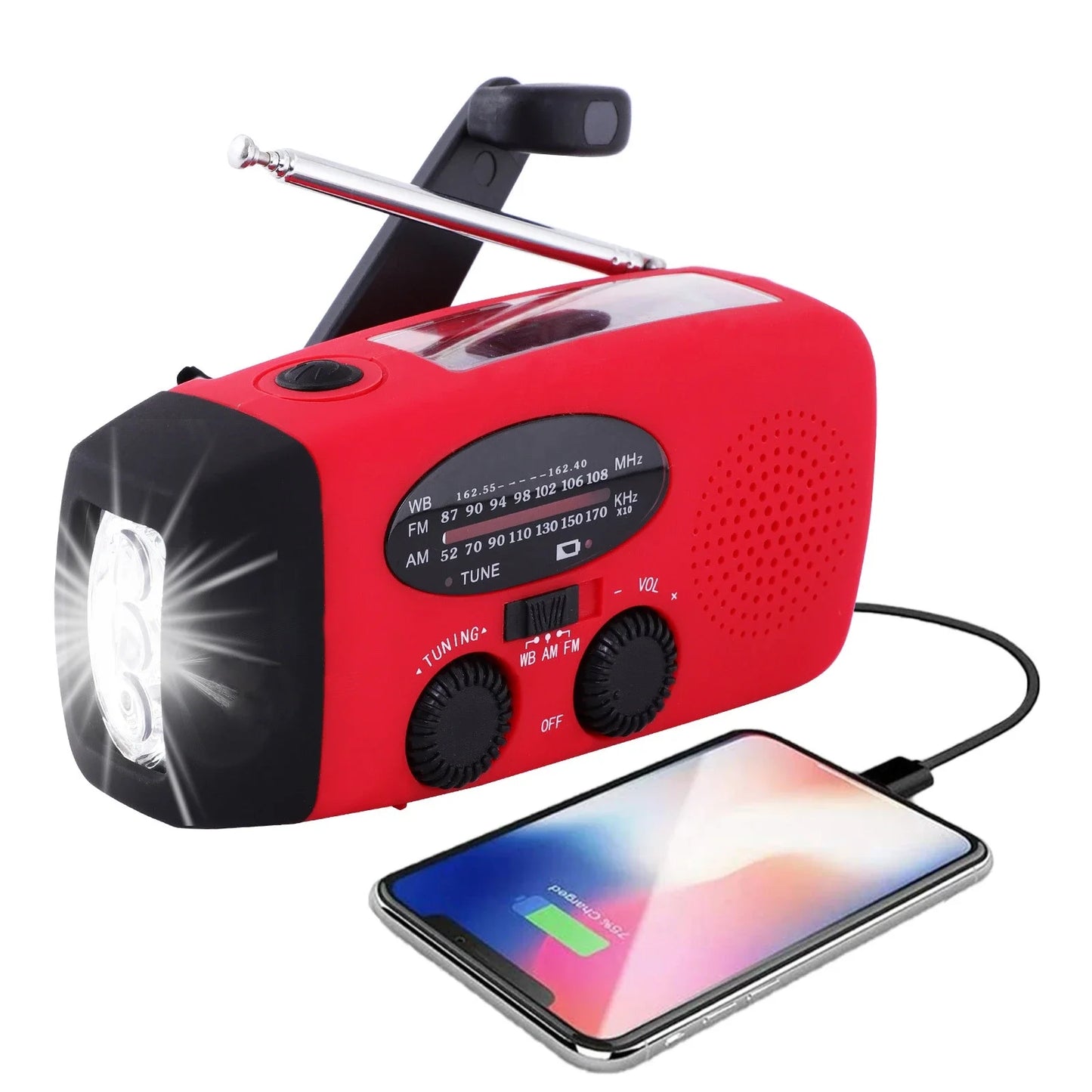 Multifunctional Solar Hand Crank Radio - AM/FM/WB/NOAA Weather Bands, 2000mAh USB Charging, Emergency LED Flashlight, Portable Power Bank