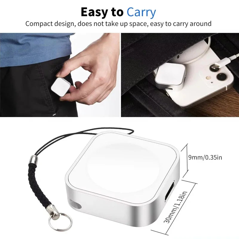 Portable Wireless Type-C & 8-Pin Charger – Fast Charging Dock for Apple Watch Series 1-9 & SE Ultra