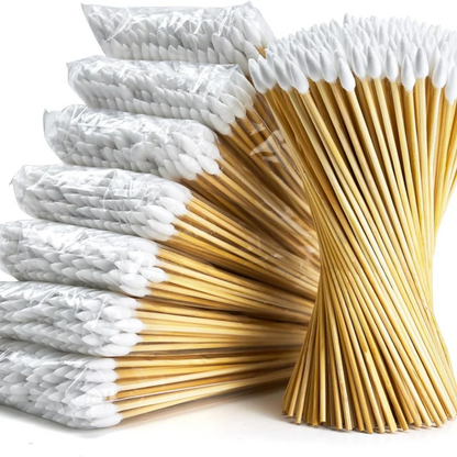 100/300PCS 6-Inch Precision Cotton Swabs - Pointed Cotton Buds with Long Wooden Sticks and Storage Case