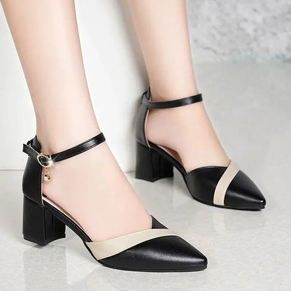 Women’s Elegant White Pearl Buckle Pumps — Square Heel Office & Leisure Shoes