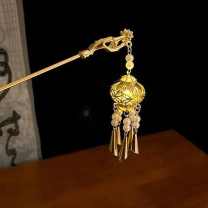 Luminous Antique Lantern Hairpin - Palace Tassel Hair Stick Jewelry for Women, Hanfu, Weddings and Parties