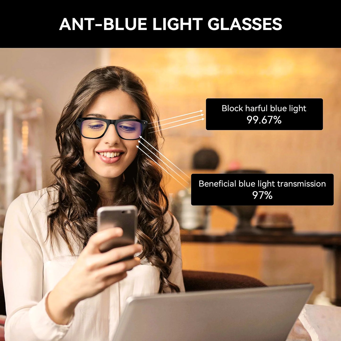 Smart Bluetooth Glasses for Men & Women — AI Translator 140 Languages, Anti-Blue Light, Camera & Speaker for Travel and Meetings