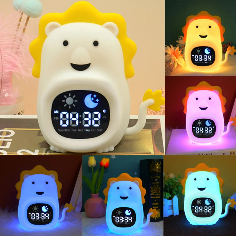 Cat Night Light Alarm Clock – LED Musical Sleep Training Clock for Kids & Babies