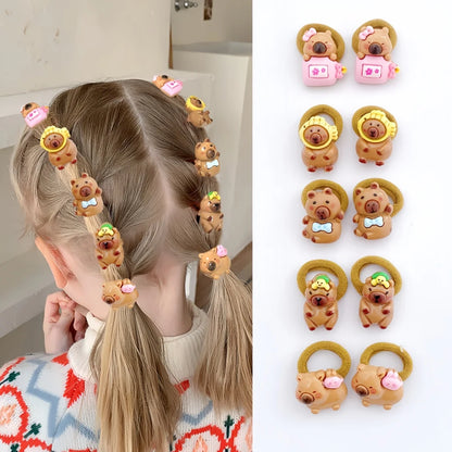 10Pcs Cute Capybara Hair Ties - Colorful Cartoon Resin Hair Accessories for Girls and Kids’ Everyday Hairstyles
