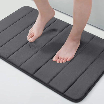 Memory Sponge Striped Bathroom Mat – Non-Slip, Water Absorbent, Machine Washable Floor Rug