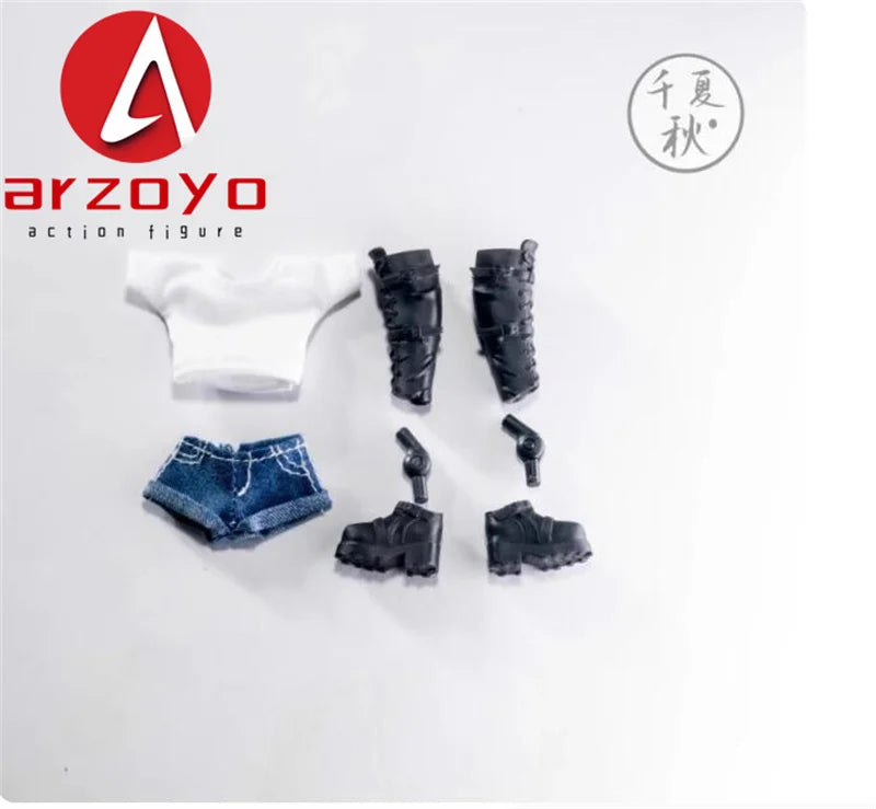 C-010 1/12 Scale Female Outfit – T-Shirt & Denim Shorts for 6’’ Romankey Soldier Action Figures