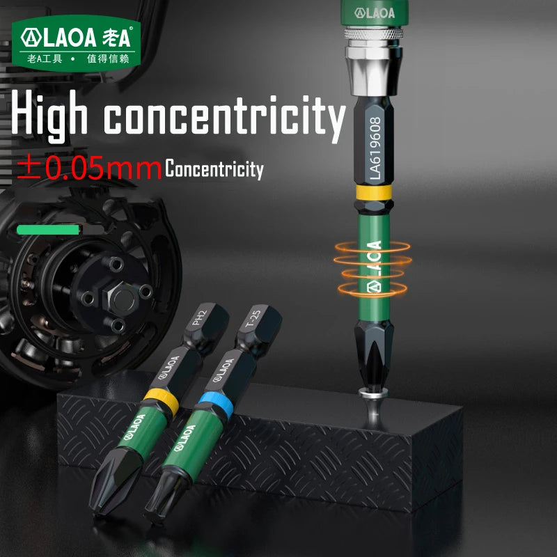 LAOA 2-Piece Alloy Steel Magnetic Impact Driver Bits - Impact-Resistant Cross & Hex Socket Bits