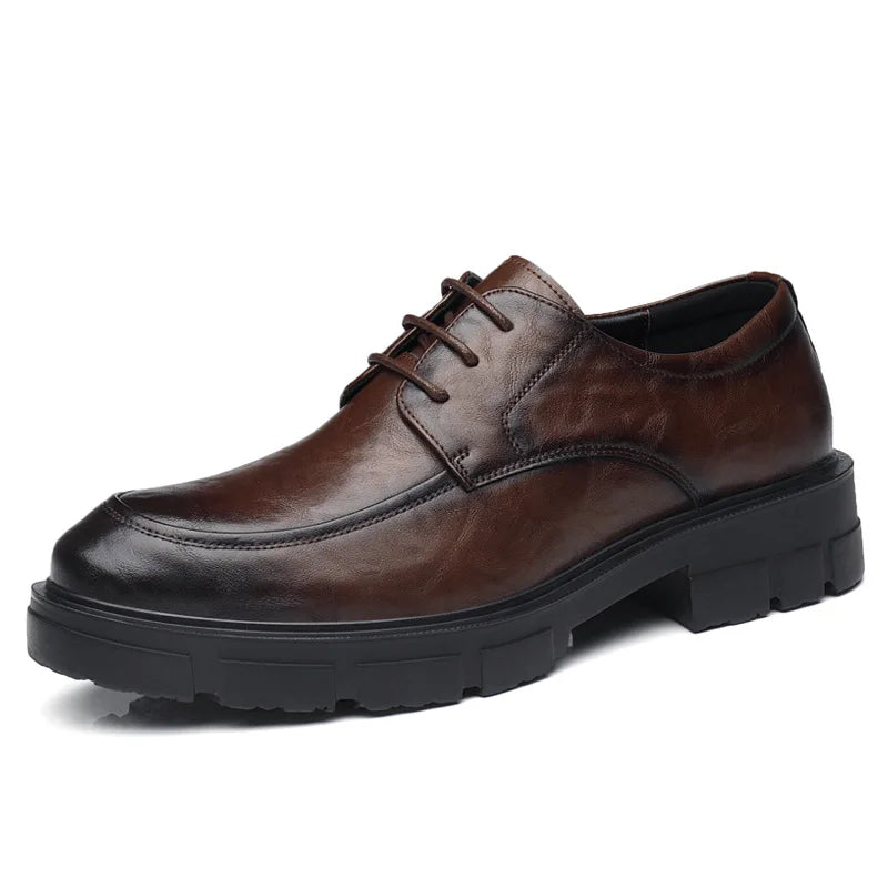 Men’s Cow Leather Dress Shoes with Platform Heel - British Style Casual Wedding & Groom Shoes, Breathable Fashion Formal Footwear