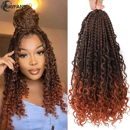 Jayfans Crochet Goddess Box Braids With Curly Ends - Bohemian Bob Style Synthetic Braiding Hair 1B 30 Blue Ombre Extensions