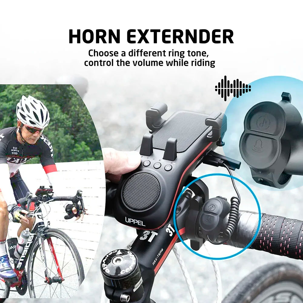 UPPEL 10-in-1 Bike Light with 5000mAh Rechargeable Battery – Front Lamp, Phone Holder, Bluetooth Speaker and Cycling Bell