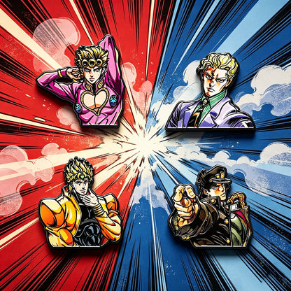 4-Pack Kawaii Adventure Enamel Lapel Pins - Classic Anime Character Brooch Badges for Japanese Manga Fans and Collectors