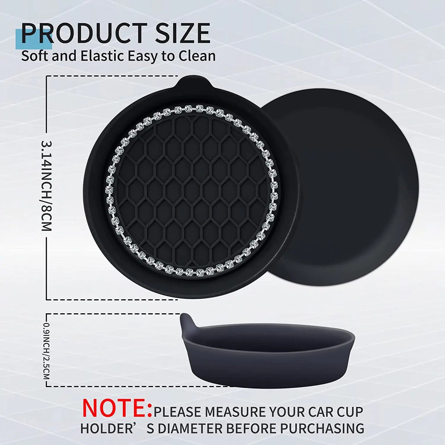 2PCS Bling Crystal Rhinestone Car Cup Coaster - Universal Non-Slip Cup Holders - Interior Car Accessories