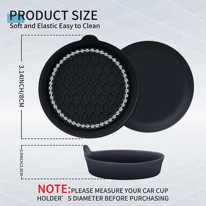 2PCS Bling Crystal Rhinestone Car Cup Coaster - Universal Non-Slip Cup Holders - Interior Car Accessories