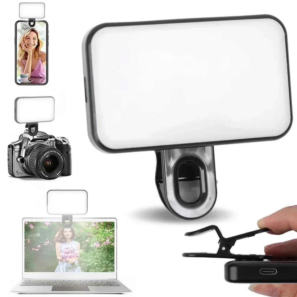 Mini Clip-On Selfie Fill Light with 3 Color Modes – Rechargeable LED Light for Mobile Phones, Computers & Photography, Adjustable Brightness Portable Lighting Tool