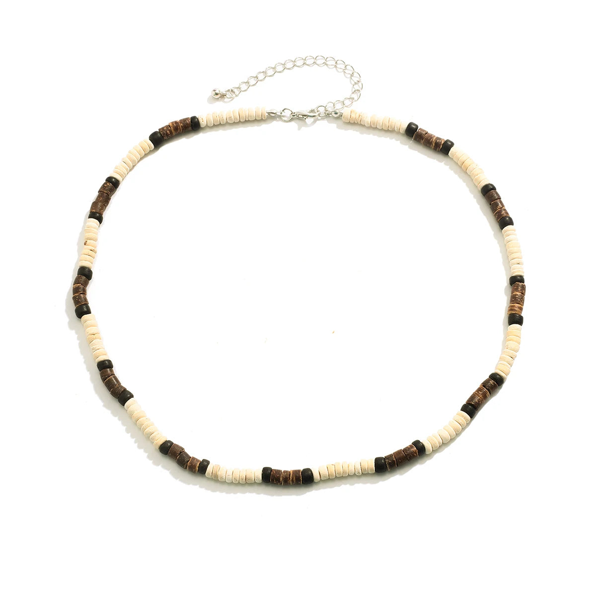 Men’s Summer Beach Wooden Bead Necklace – Handmade Tribal Surfer Jewelry with Geometric Steampunk Design