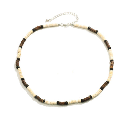 Men’s Summer Beach Wooden Bead Necklace – Handmade Tribal Surfer Jewelry with Geometric Steampunk Design