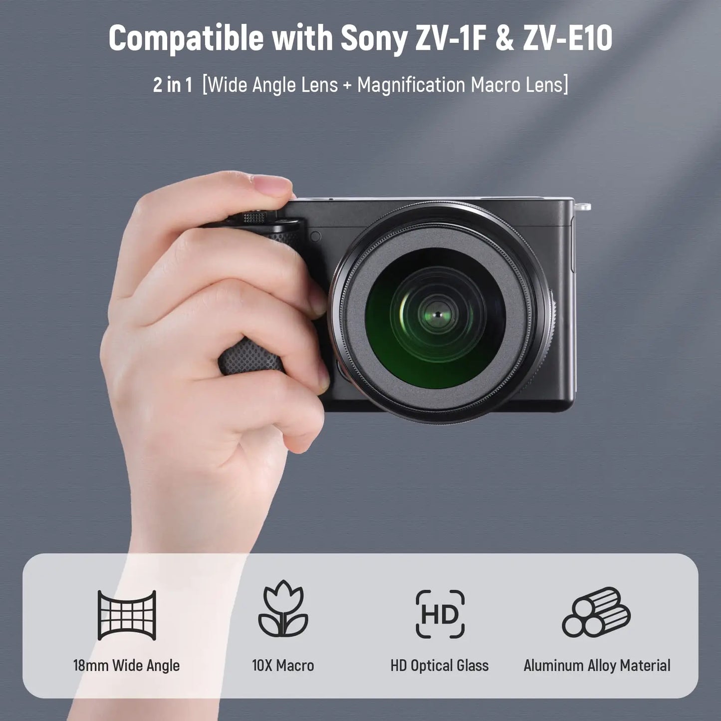 NEEWER 40.5mm HD Wide-Angle Lens – 2-in-1 18mm Wide-Angle & 10x Macro Lens Adapter for Sony ZV-1F, ZV-E10, A5000, A6000