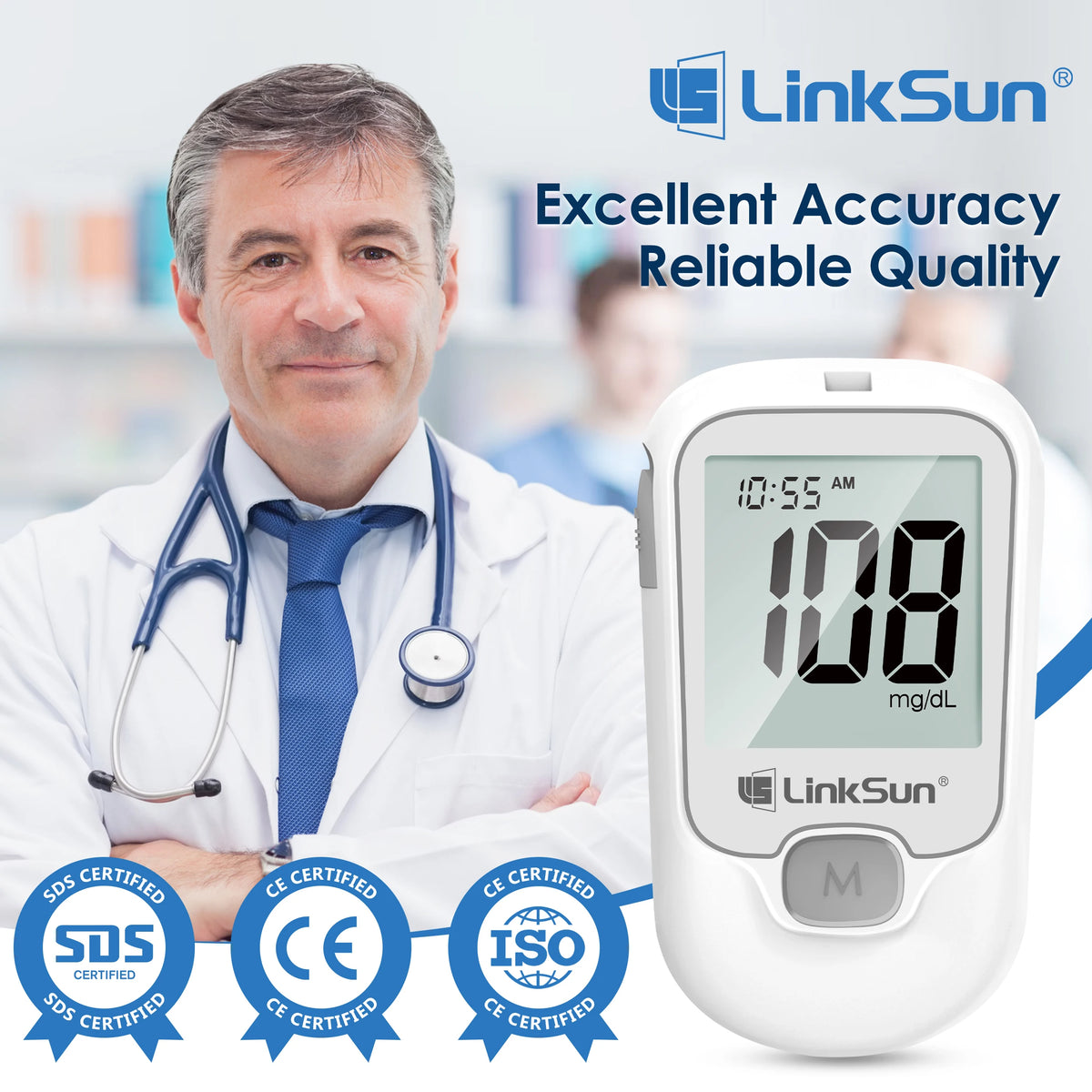 LinkSun G-425-1 Blood Glucose Meter Kit - Digital Diabetes Tester with 50 or 100 Test Strips and Lancets