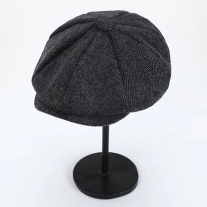 Retro Men’s Newsboy Cap — British Octagonal Herringbone Flat Painter Hat Autumn Winter Hip Hop Beret
