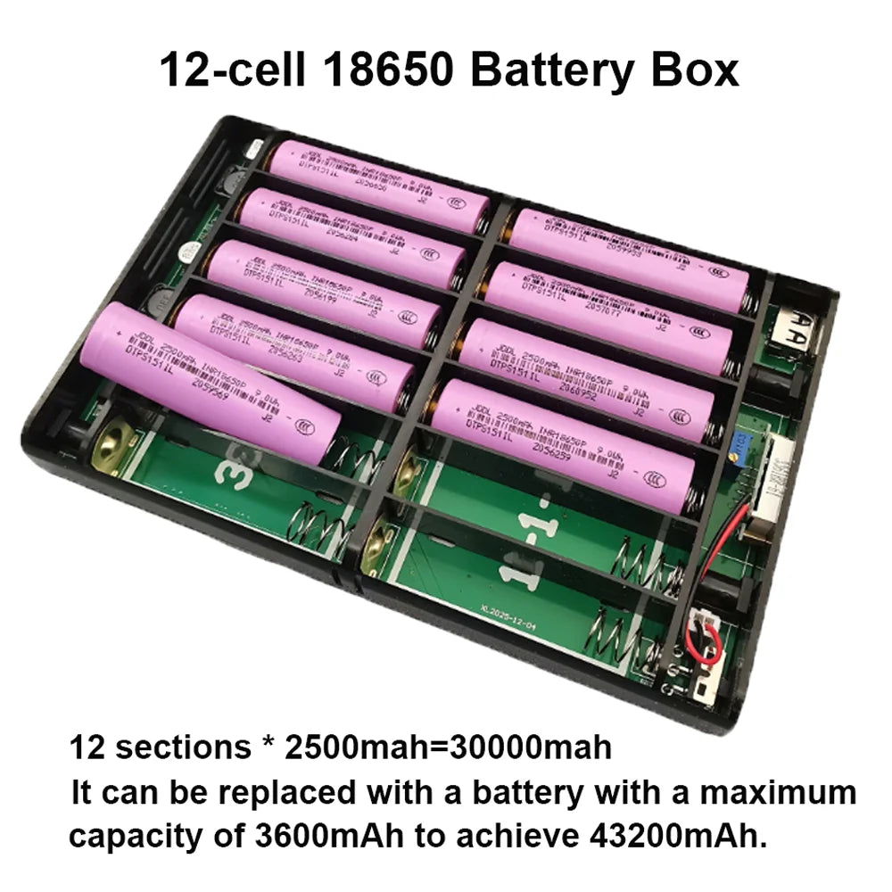 DC UPS 5V/9V/12V Power Supply - 12×18650 Battery Backup Box for Routers, Modems & Devices