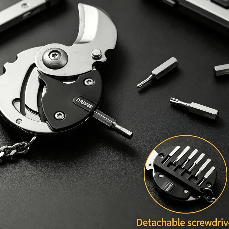 Multifunctional Round Pocket Tool Keychain - Mini EDC Screwdriver Cutter Bottle Opener for Outdoor Use