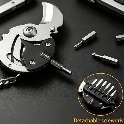 Multifunctional Round Pocket Tool Keychain - Mini EDC Screwdriver Cutter Bottle Opener for Outdoor Use