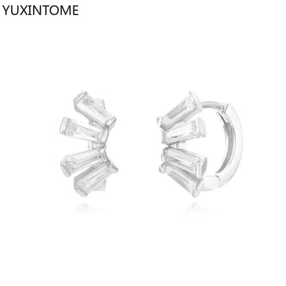 925 Sterling Silver White Zircon Hoop Earrings for Women – Fashion Geometric Crystal Silver Earrings Fine Jewelry Elegant Daily Wear Jewelry