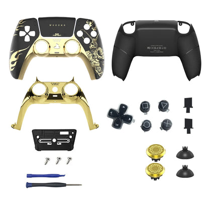 PS5 Controller Case — Limited Edition Gold Wukong Touchpad Front & Backplate Replacement Cover for BDM-010 Gamepad