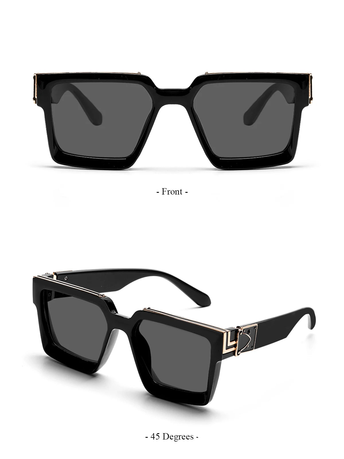 Ruiao Retro Black Millionaire Sunglasses – Luxury Square Designer Shades for Men & Women (2024)