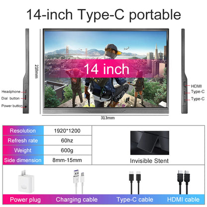 14-Inch Portable Touchscreen Monitor - 1200P IPS Ultra-Thin USB-C HDMI External Display for Laptop, PC, Phone, Switch, PS4/PS5 & Xbox