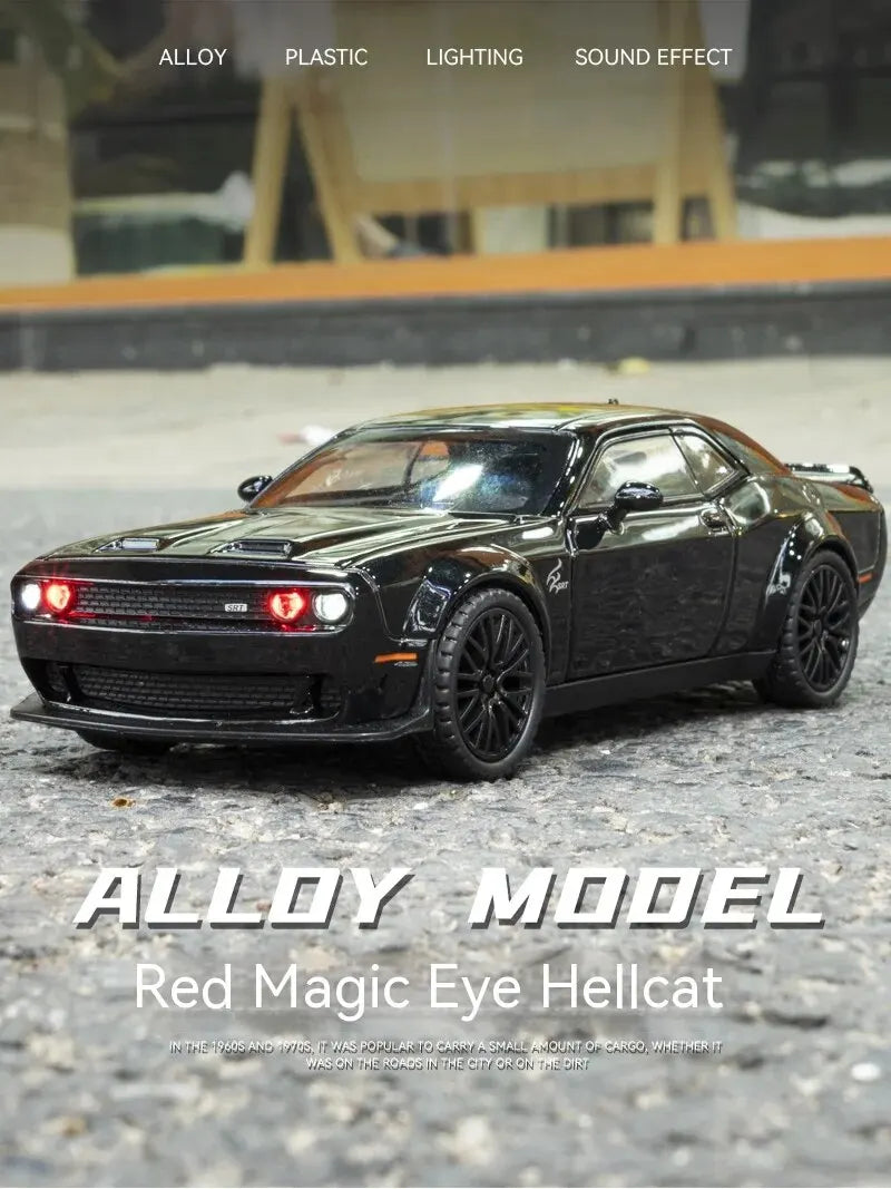 Dodge Challenger Hellcat 1:32 Scale Die-Cast Toy Car – Pull Back Model with Sound and Light Features