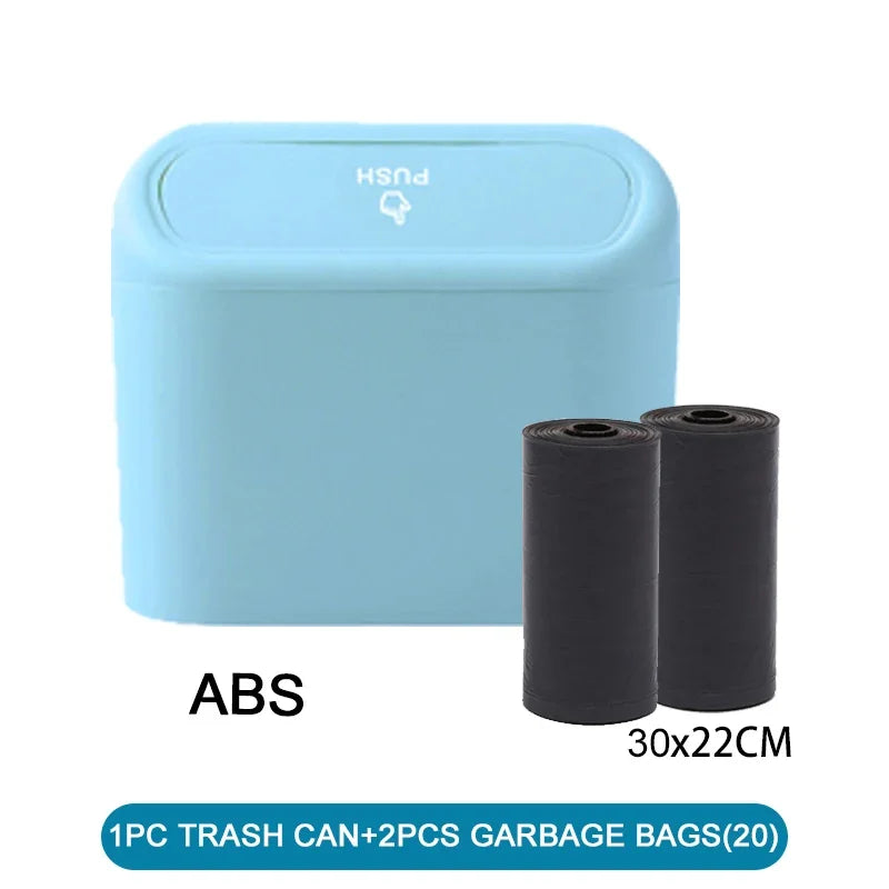 Mini Car Trash Can with Lid - Leak-Proof Auto Waste Bin with 60 Garbage Bags Car Accessory