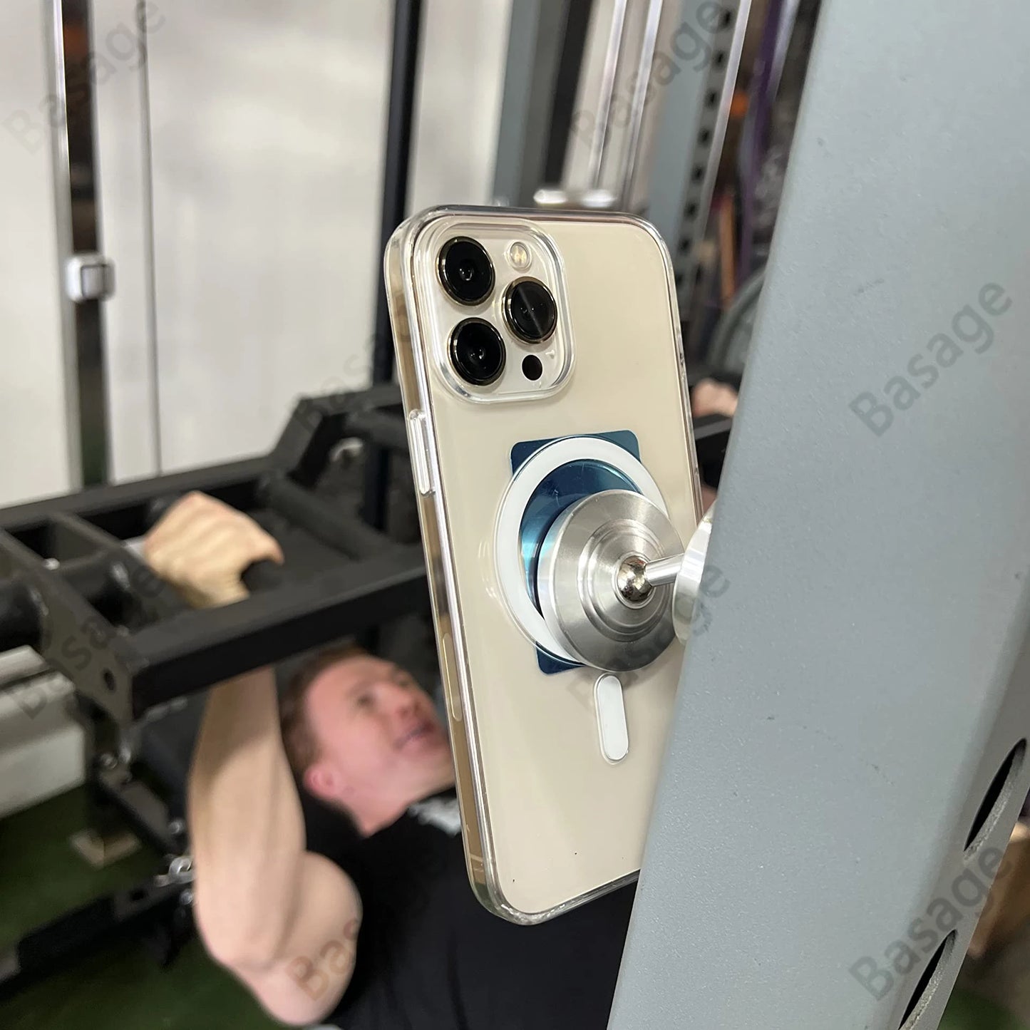 Dual Magnetic Gym Phone Holder - 360° Rotation, Double-Sided Strong Magnet for Workout Videos, Fits Any Smartphone